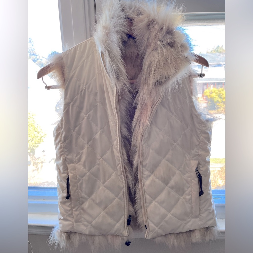 Ralph Lauren reversible fur quilted down vest , vintage size S , very good condi